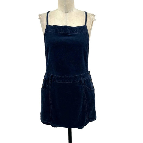 Free People Corduroy Overall‎ Mini Dress Navy Blue Size 4 - Picture 2 of 6